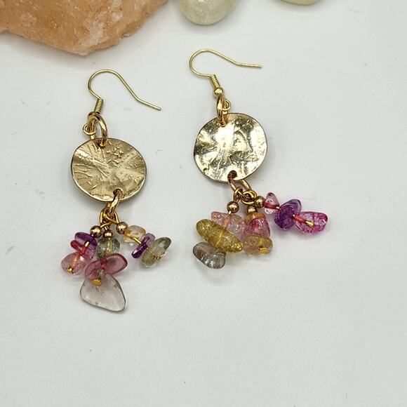 Citrine Pink Glass Stone Beads Memory Wire Bracelet and Earrings Set - Picture 5 of 9